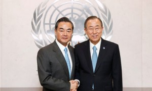 中国外交部长王毅会见联合国秘书长潘基文