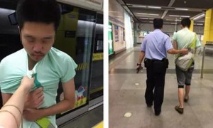 女汉子地铁上单手擒色狼